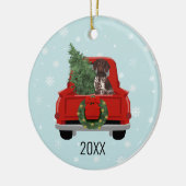 German Shorthaired Pointer Christmas Red Truck セラミックオーナメント (左)
