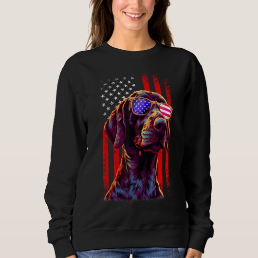 German Shorthaired Pointer Dog American Flag 4th O スウェットシャツ (正面)