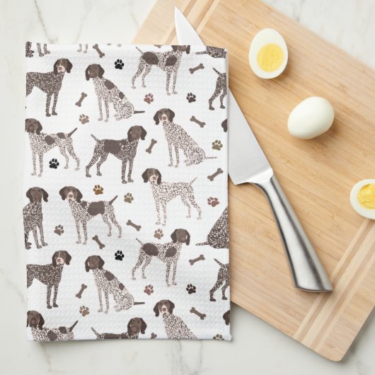 German Shorthaired Pointer Dog Bone and Paw Print  キッチンタオル (四つ折り)