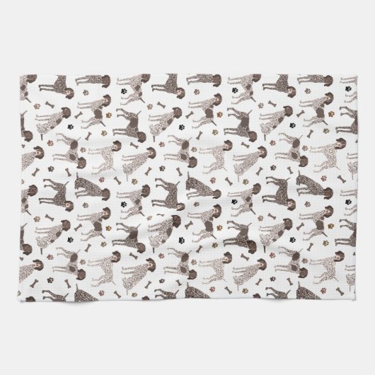German Shorthaired Pointer Dog Bone and Paw Print キッチンタオル (横)