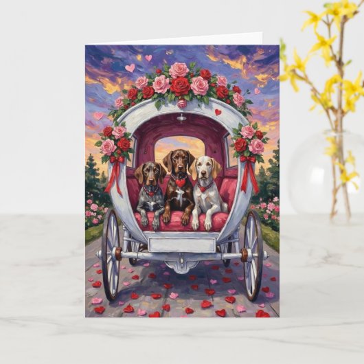 German Shorthaired Pointer  Dog Valentine's Day  カード (黄色い花)