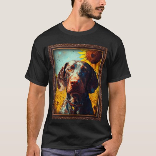 German Shorthaired Pointer Painting Sunflower Flow Tシャツ (正面)