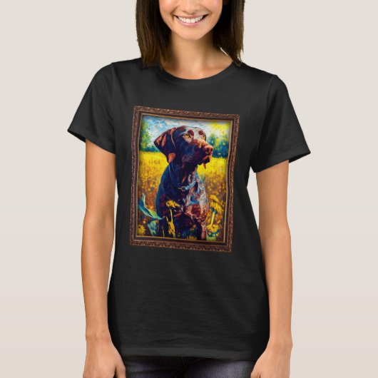 German Shorthaired Pointer Painting Sunflower Flow Tシャツ (正面)