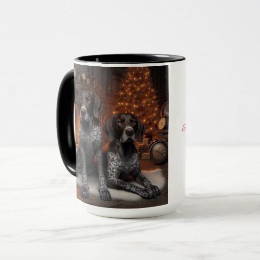 German Shorthaired Pointer Pair Christmas Mug Cup マグカップ (正面左)