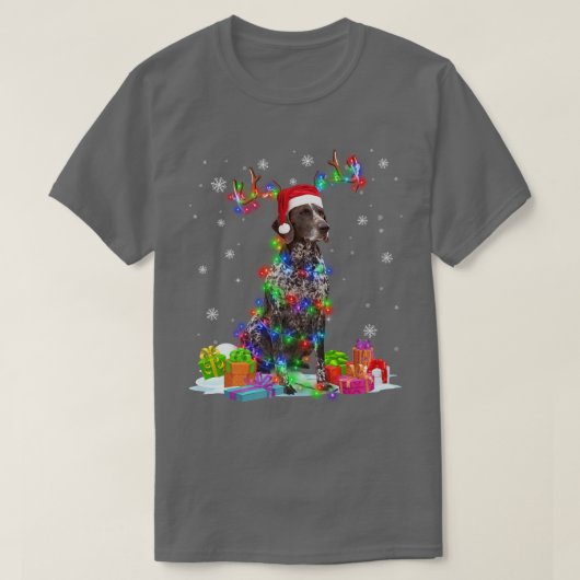 German Shorthaired Pointer Reindeer Christmas Ligh Tシャツ (デザイン正面)