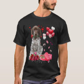 German Shorthaired Pointer Rose Heart Happy Valent Tシャツ (正面)