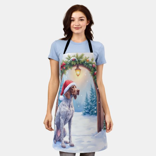 German Shorthaired Pointer Snowy Gate Santa Hat エプロン (着用した状態)