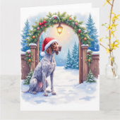 German Shorthaired Pointer Snowy Gate Santa Hat カード (黄色い花)