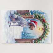 German Shorthaired Pointer Snowy Gate Santa Hat ジグソーパズル (横)