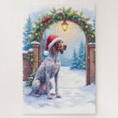 German Shorthaired Pointer Snowy Gate Santa Hat ジグソーパズル (縦)