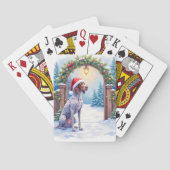 German Shorthaired Pointer Snowy Gate Santa Hat トランプ (裏面)
