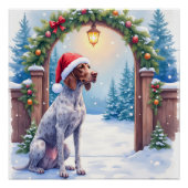 German Shorthaired Pointer Snowy Gate Santa Hat ポスター (正面)