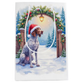 German Shorthaired Pointer Snowy Gate Santa Hat ミディアムペーパーバッグ (正面)