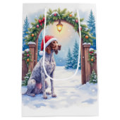 German Shorthaired Pointer Snowy Gate Santa Hat ミディアムペーパーバッグ (裏面)