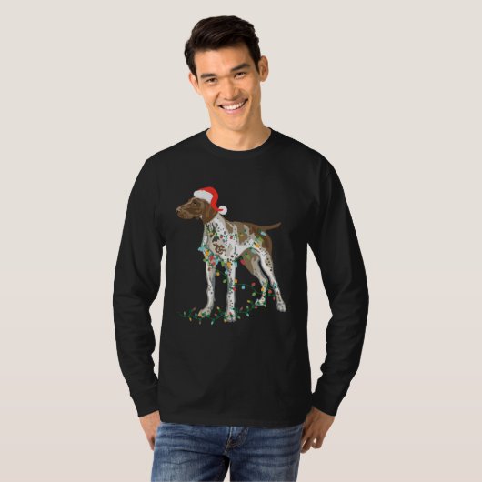 German Shorthaired Pointer Tangled In Christmas Li Tシャツ (正面フル)