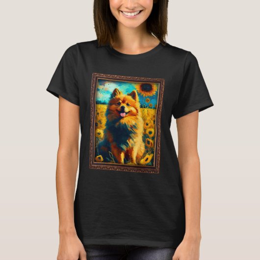 German Spitz Painting Sunflower Flower Mom Women F Tシャツ (正面)