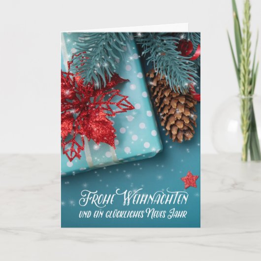 German Weihnachten Christmas Cheer Blue and Red シーズンカード (正面)