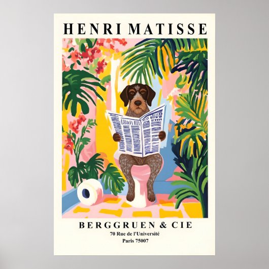 German Wirehaired Dog on Toilet Colourful Matisse ポスター (正面)