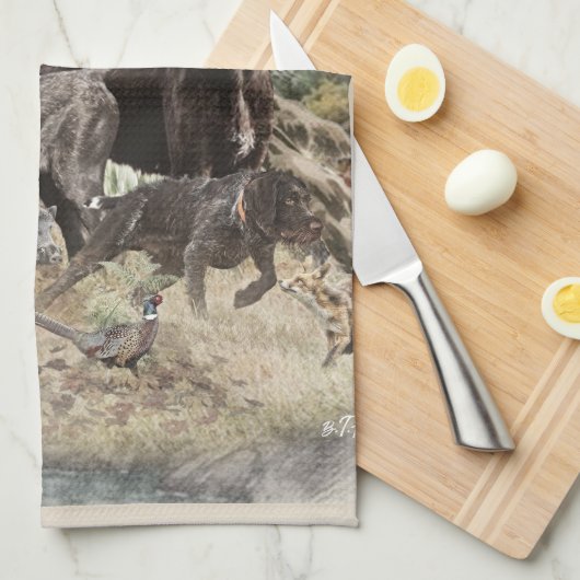 German Wirehaired Pointer キッチンタオル (四つ折り)