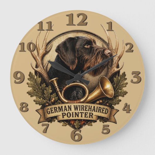 German Wirehaired Pointer ラージ壁時計 (正面)