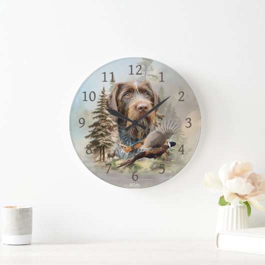 German Wirehaired Pointer ラージ壁時計 (ホーム)