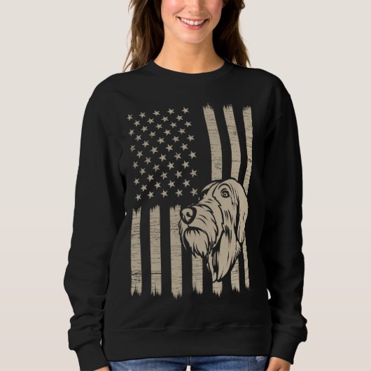 German Wirehaired Pointer American USA Flag スウェットシャツ (正面)