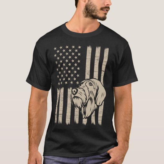 German Wirehaired Pointer American USA Flag Tシャツ (正面)
