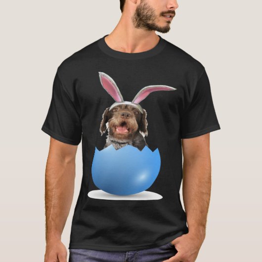 German Wirehaired Pointer Dog Easter Bunny Egg Hun Tシャツ (正面)