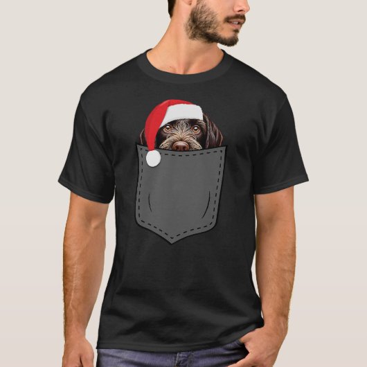 German Wirehaired Pointer Dog Hat Christmas Pocket Tシャツ (正面)
