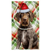 German Wirehaired Pointer Holiday Plaid Christmas スモールペーパーバッグ (裏面)