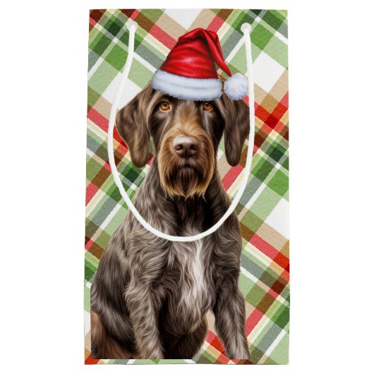 German Wirehaired Pointer Holiday Plaid Christmas スモールペーパーバッグ (正面)