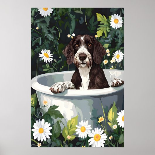German Wirehaired Pointer In Bathtub Poster, Funny ポスター (正面)