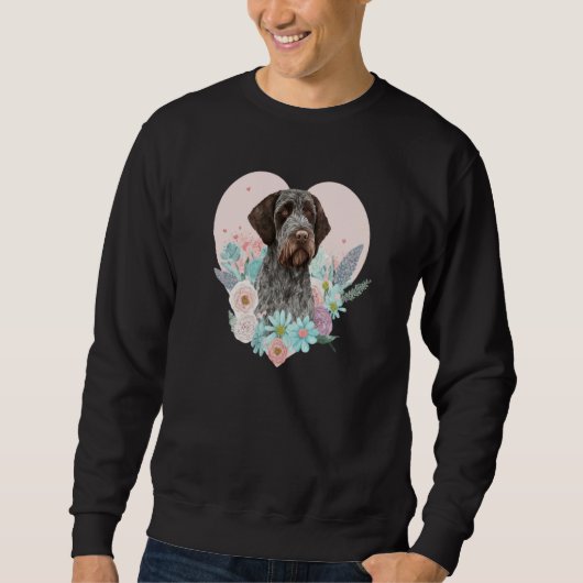 German Wirehaired Pointer Mom Valentines Day Flora スウェットシャツ (正面)