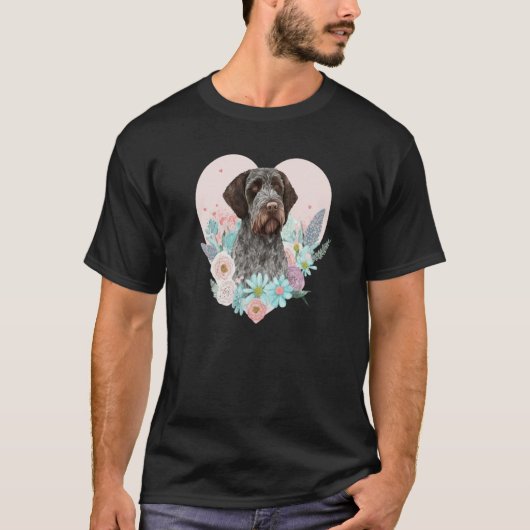 German Wirehaired Pointer Mom Valentines Day Flora Tシャツ (正面)
