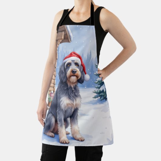 German Wirehaired Pointer Snowy Lodge Santa Hat エプロン (インサイチュ)