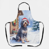 German Wirehaired Pointer Snowy Lodge Santa Hat エプロン (正面)