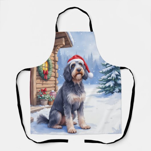 German Wirehaired Pointer Snowy Lodge Santa Hat エプロン (正面)