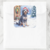 German Wirehaired Pointer Snowy Lodge Santa Hat スクエアシール (バッグ)