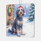 German Wirehaired Pointer Snowy Lodge Santa Hat セラミックオーナメント (左)