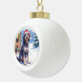 German Wirehaired Pointer Snowy Lodge Santa Hat セラミックボールオーナメント (右)