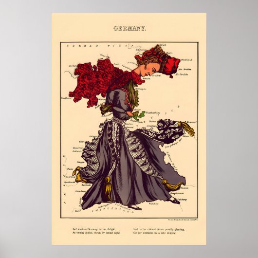 Germany Comical Map Vintage Lithograph860s ポスター (正面)