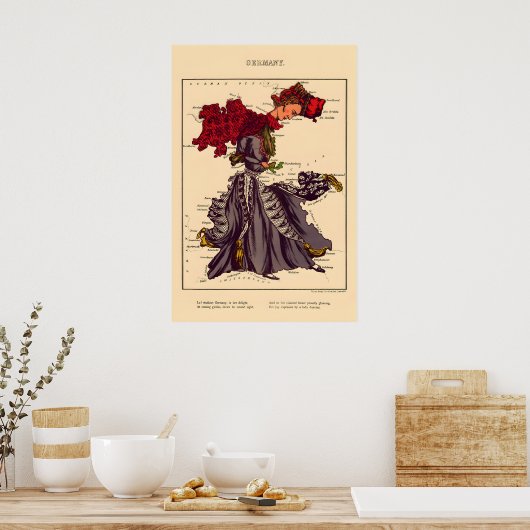 Germany Comical Map Vintage Lithograph860s ポスター (キッチン)