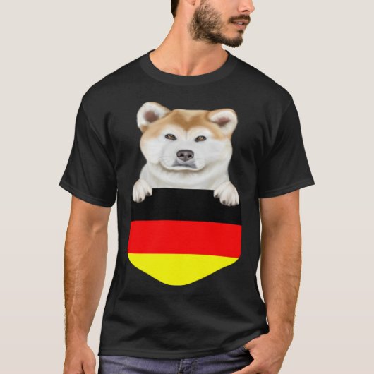 Germany Flag Akita Dog In Pocket Tシャツ (正面)