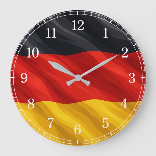 Germany Flag Wall Clock — Waving Flag Design ラージ壁時計 (正面)