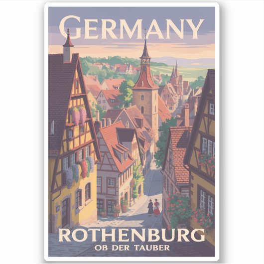 Germany Rothenburg ob der Tauber Illustration Art シール (正面)