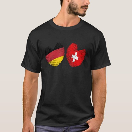 Germany Switzerland Heart German Flag Swiss Flag H Tシャツ (正面)