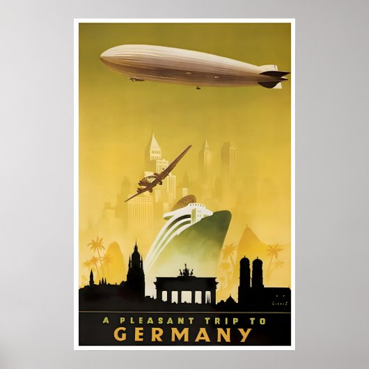 Germany Travel Poster Zeppelin Print German Art ポスター (正面)