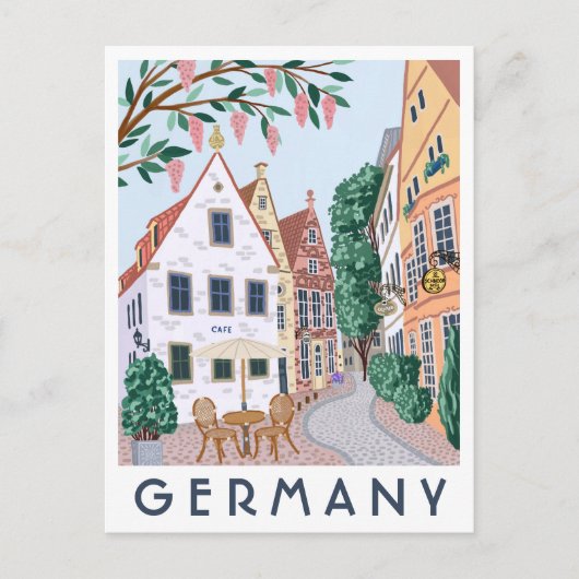 Germany Village Illustrated Travel Postcard  ポストカード (正面)