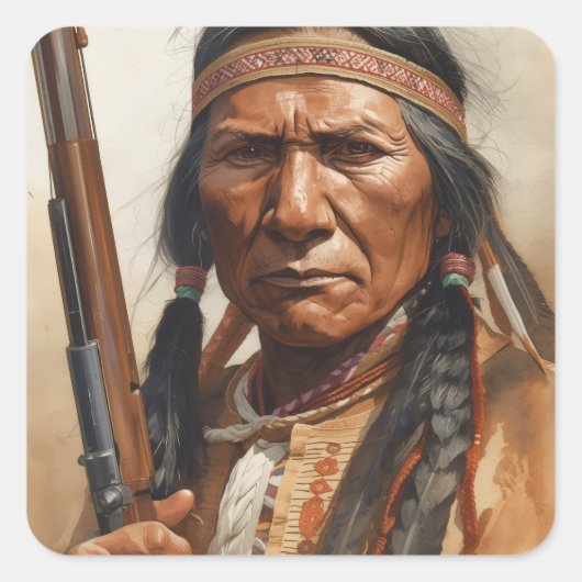 Geronimo Indian Chief Warrior Portrait スクエアシール (正面)