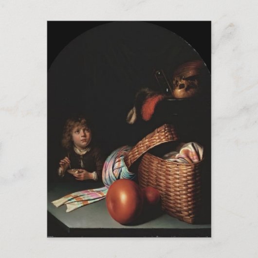 Gerrit Dou – 静物少年の石けん吹泡 ポストカード (正面)